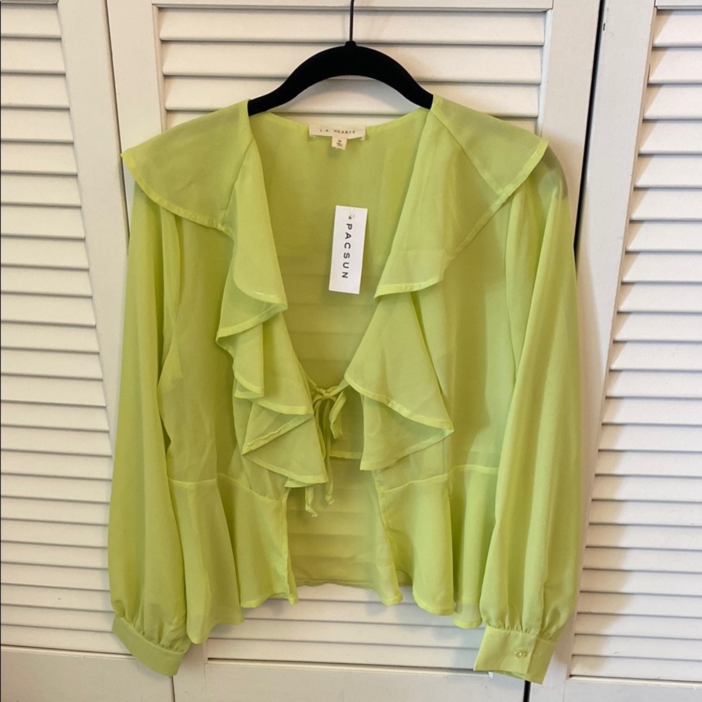 Lime Green Ruffle Blouse
